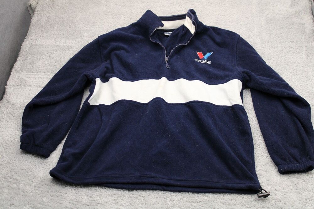 AKWA Valvoline Men's XL Navy Blue White Colorblock Quarter Zip Fleece Pullover